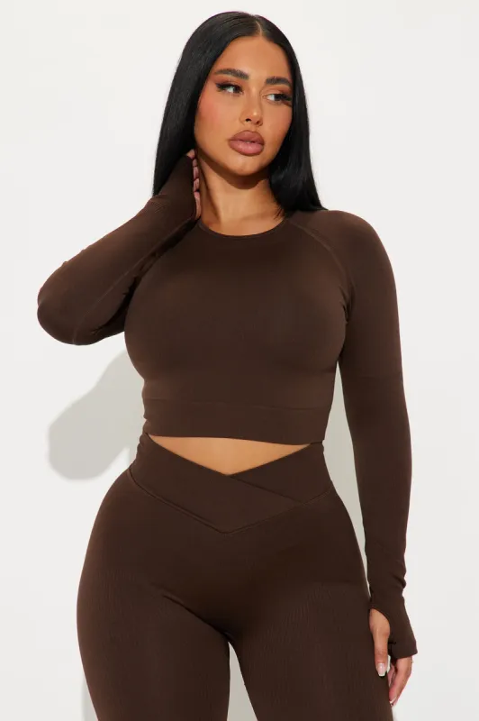 Always Energized Active Top - Chocolate sold by Fashion Nova