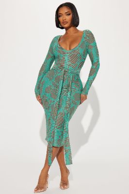 Estella Midi Dress - Jade/Combo sold by Fashion Nova