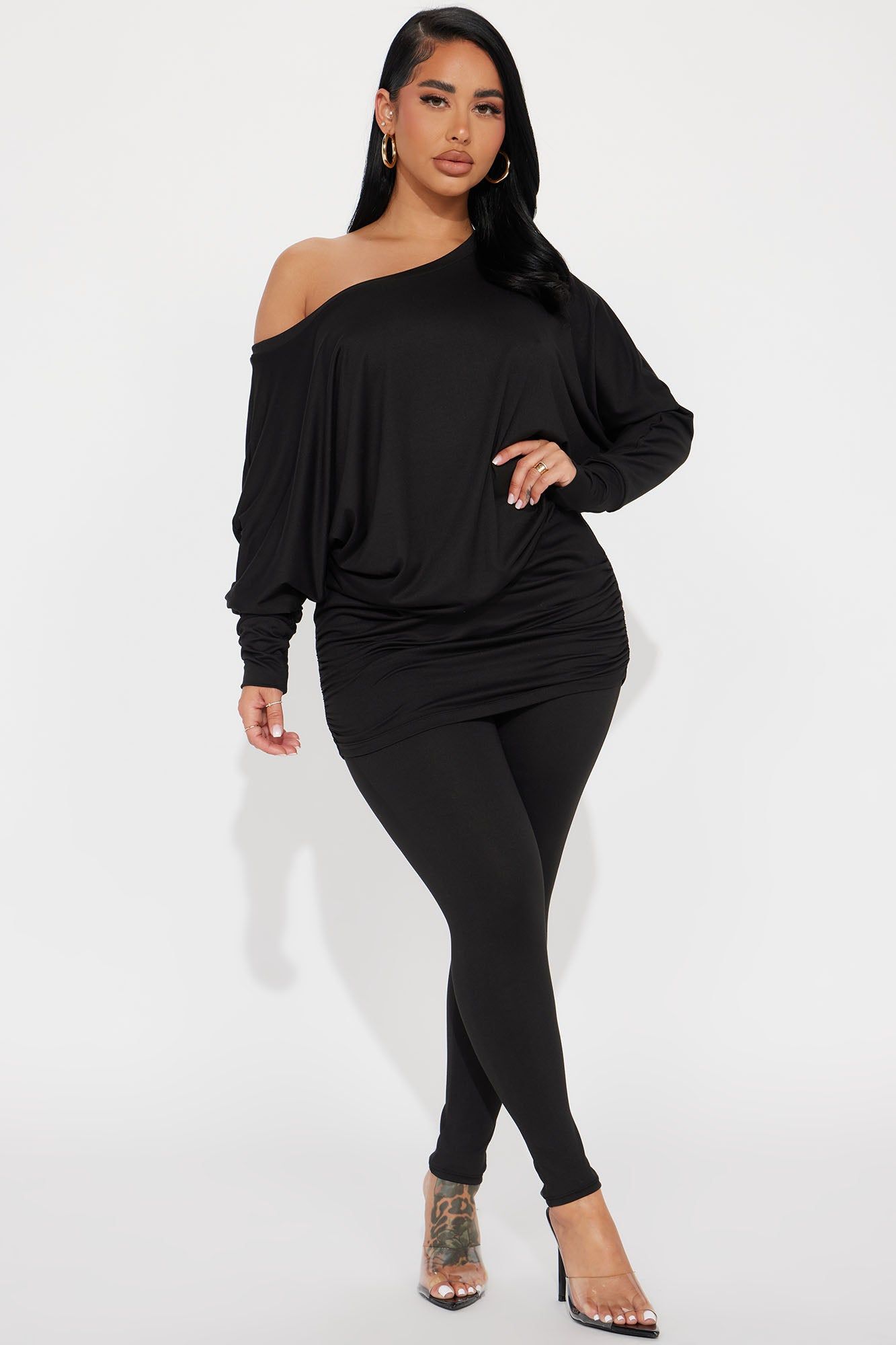 Camila Off Shoulder Legging Set - Black sold by Fashion Nova