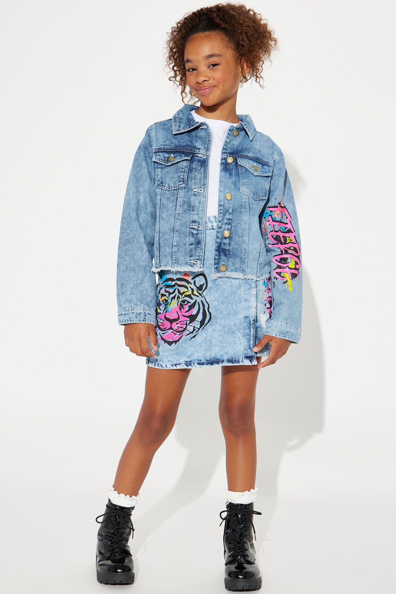 Mini Fierce Tiger Mock Wrap Denim Mini Skirt - Light Wash sold by Fashion Nova