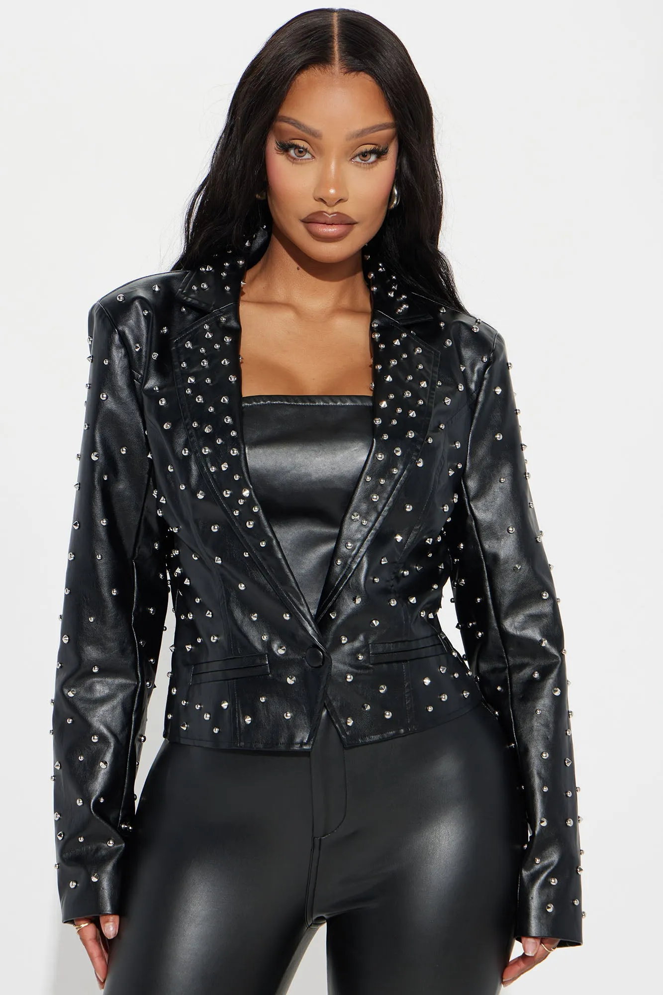 Star Studded Faux Leather Blazer - Black sold by Fashion Nova product image thumbnail 3