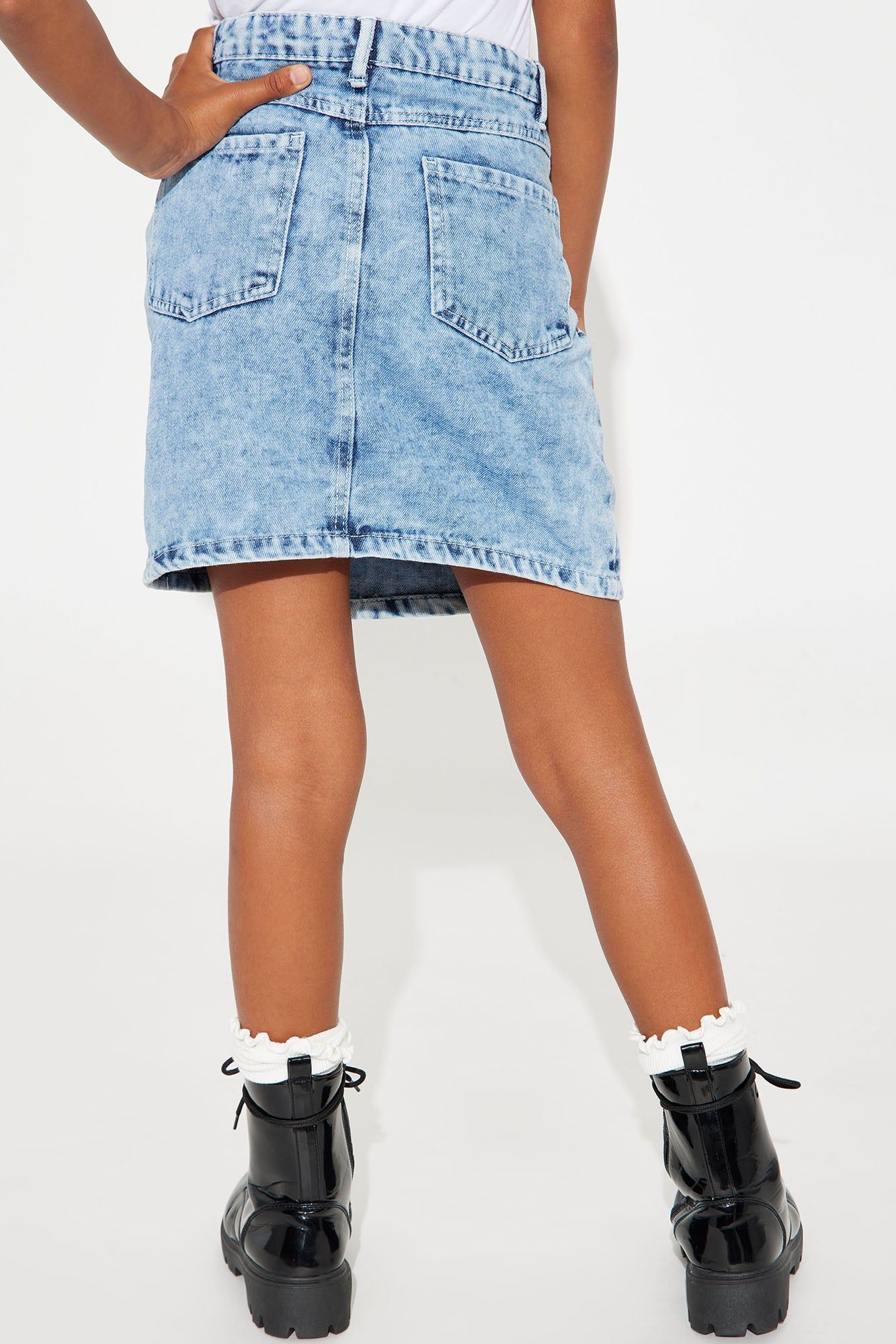 Mini Fierce Tiger Mock Wrap Denim Mini Skirt - Light Wash sold by Fashion Nova product image thumbnail 5