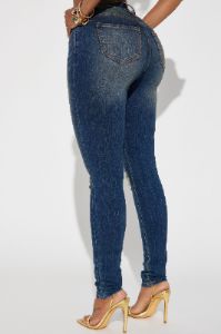 Kelly Ripped Tinted Stretch Skinny Jeans - Dark Denim sold by Fashion Nova
