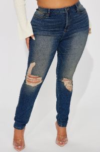 Kelly Ripped Tinted Stretch Skinny Jeans - Dark Denim sold by Fashion Nova