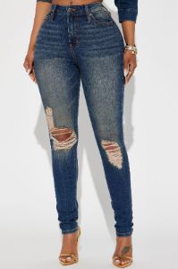 Kelly Ripped Tinted Stretch Skinny Jeans - Dark Denim sold by Fashion Nova