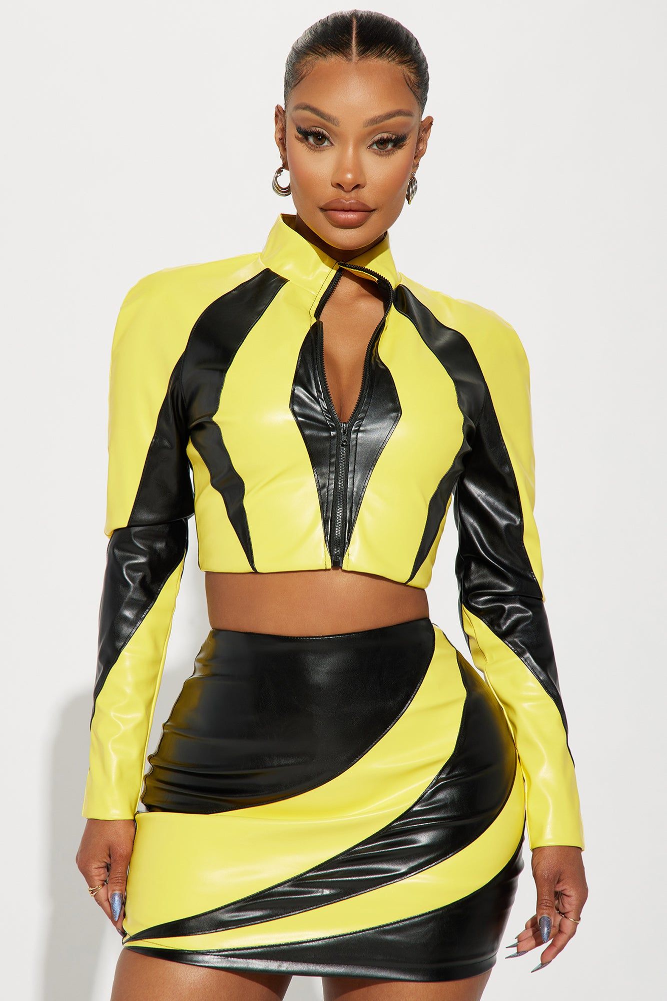 Catch A Ride Faux Leather Skirt Set - Black/Yellow sold by Fashion Nova product image thumbnail 2