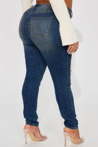 Kelly Ripped Tinted Stretch Skinny Jeans - Dark Denim sold by Fashion Nova