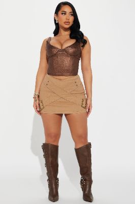 Think Of Me Mini Skirt - Khaki sold by Fashion Nova