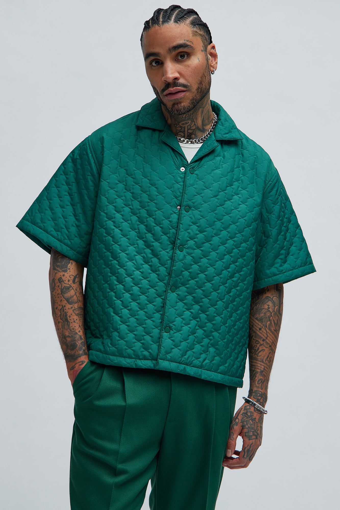 Hudson Quilted Nylon Shirt - Green sold by Fashion Nova