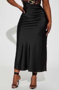 Brunch to GNO Satin Maxi Skirt - Black sold by Fashion Nova