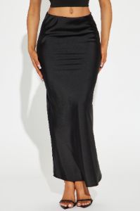 Brunch to GNO Satin Maxi Skirt - Black sold by Fashion Nova