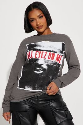All Eyes On Me Long Sleeve Top - Charcoal sold by Fashion Nova