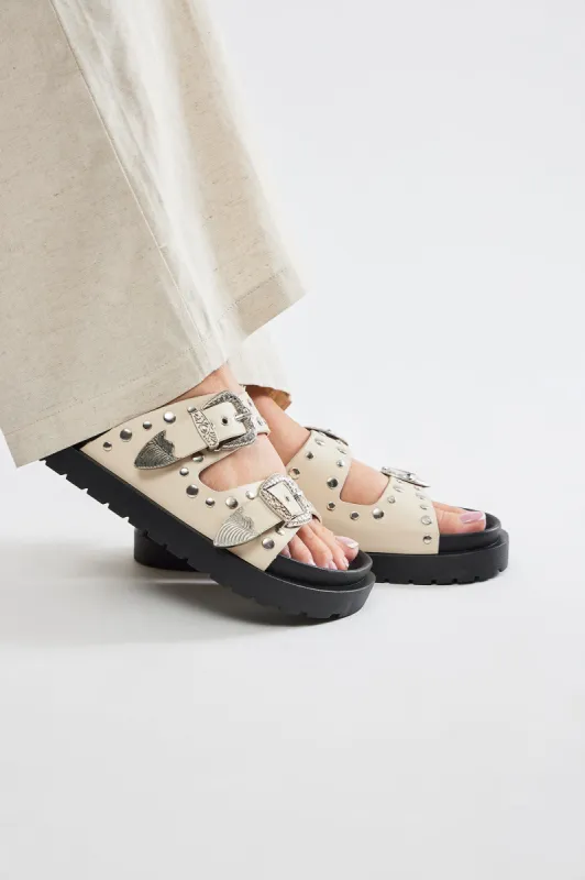 New Style Buckle Slides - Ivory sold by Fashion Nova