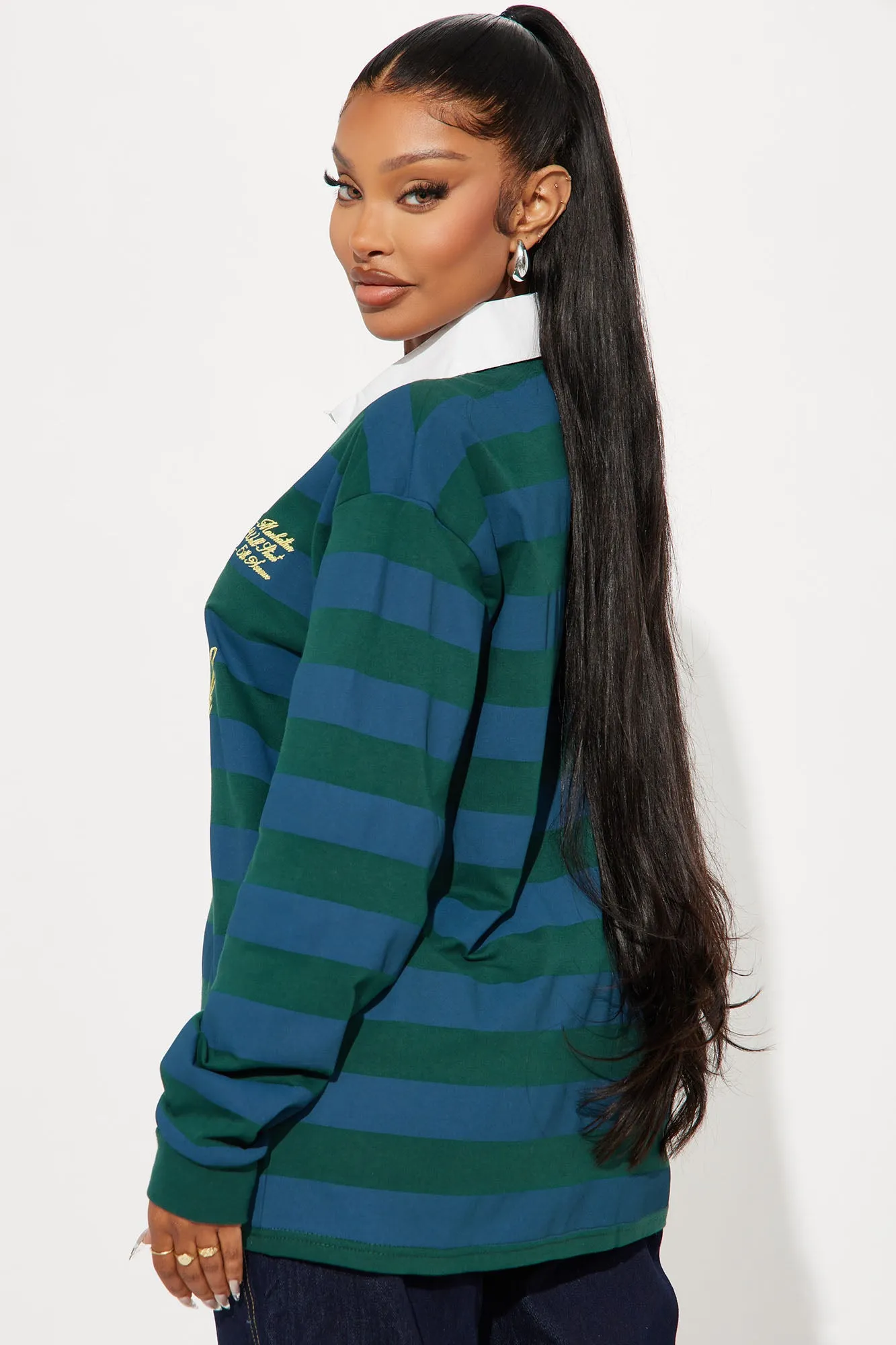 New York Striped Polo Top - Green/combo sold by Fashion Nova product image thumbnail 4