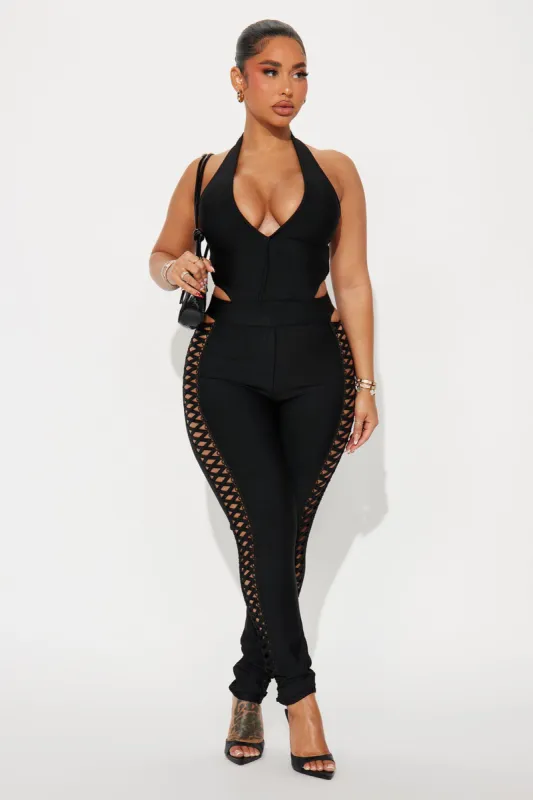 Curious Heart Bandage Jumpsuit  - Black sold by Fashion Nova