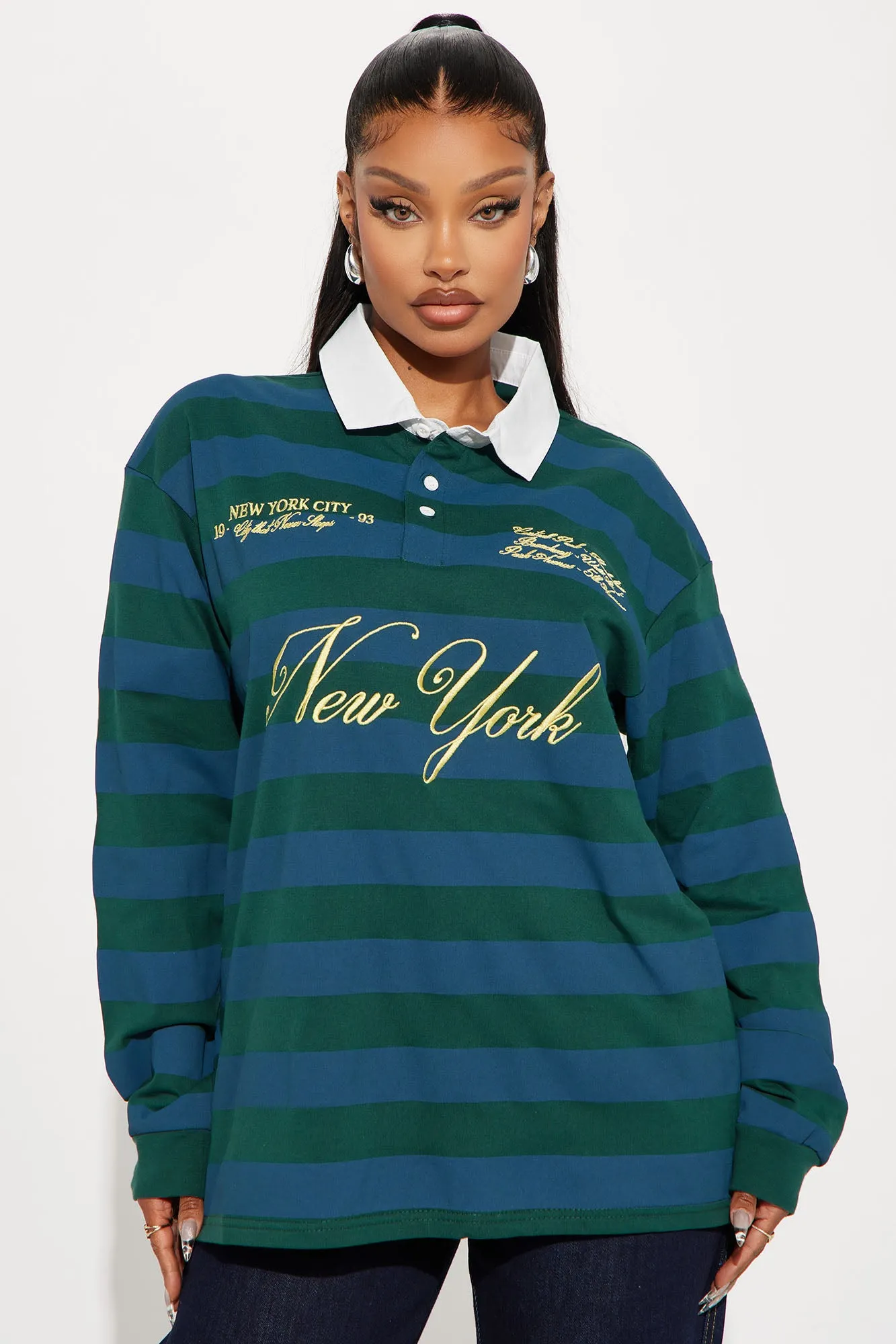 New York Striped Polo Top - Green/combo sold by Fashion Nova product image thumbnail 2