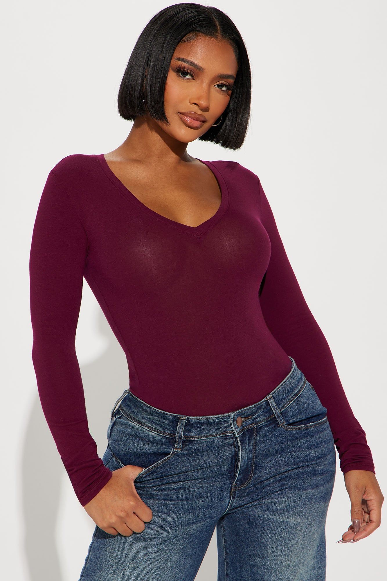 Nara Long Sleeve Top - Wine sold by Fashion Nova