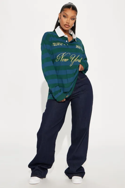 New York Striped Polo Top - Green/combo sold by Fashion Nova