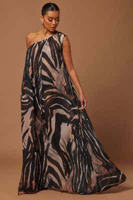 Florence Chiffon Maxi Dress - Black/Brown sold by Fashion Nova