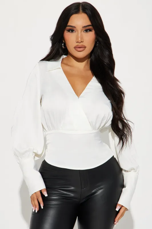 Nadia Satin Blouse Top - White sold by Fashion Nova