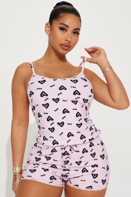 It's All Love Cami PJ Romper Onesie - Black/Pink sold by Fashion Nova
