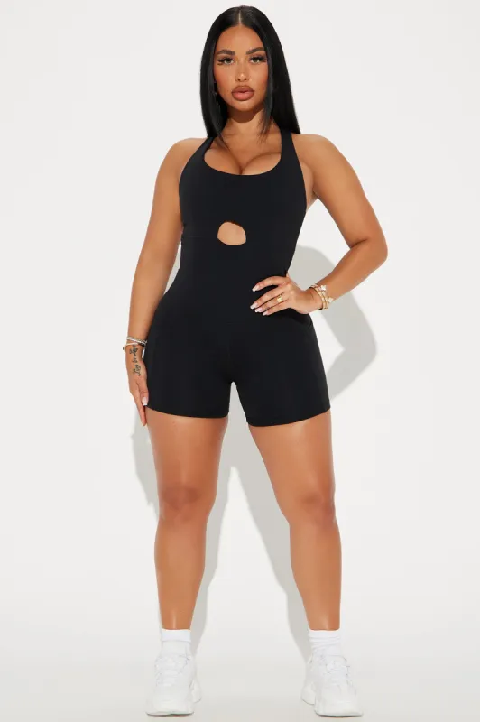 Gym Girly Active Romper - Black sold by Fashion Nova