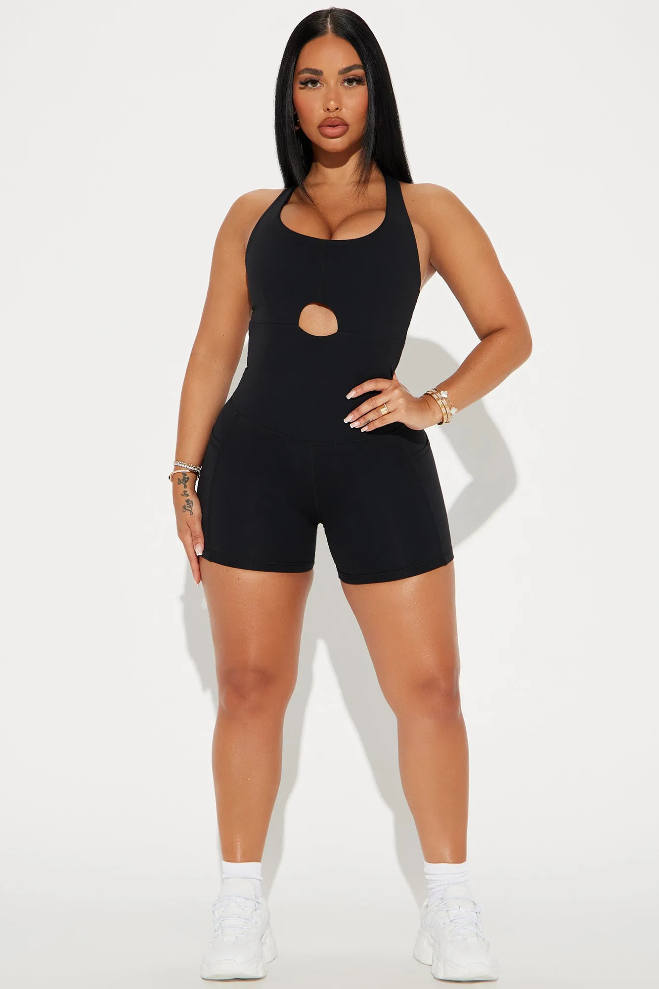 Gym Girly Active Romper - Black sold by Fashion Nova