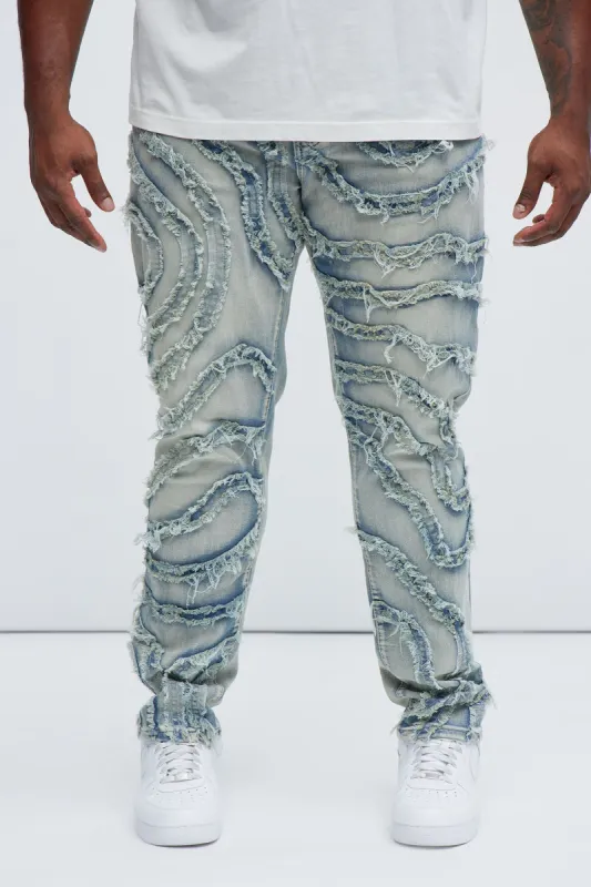 Frayed Lines Slim Jeans - Light Blue Wash sold by Fashion Nova