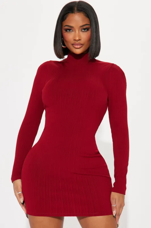 Sofia Ribbed Mini Dress - Burgundy sold by Fashion Nova