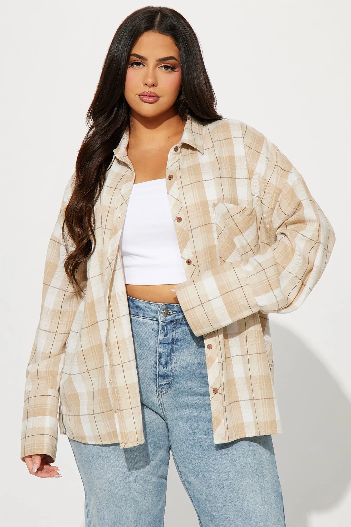 Fall For You Plaid Shirt - Taupe/combo sold by Fashion Nova product image thumbnail 4