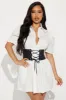 Madeleine Belted Mini Dress - White/Black sold by Fashion Nova