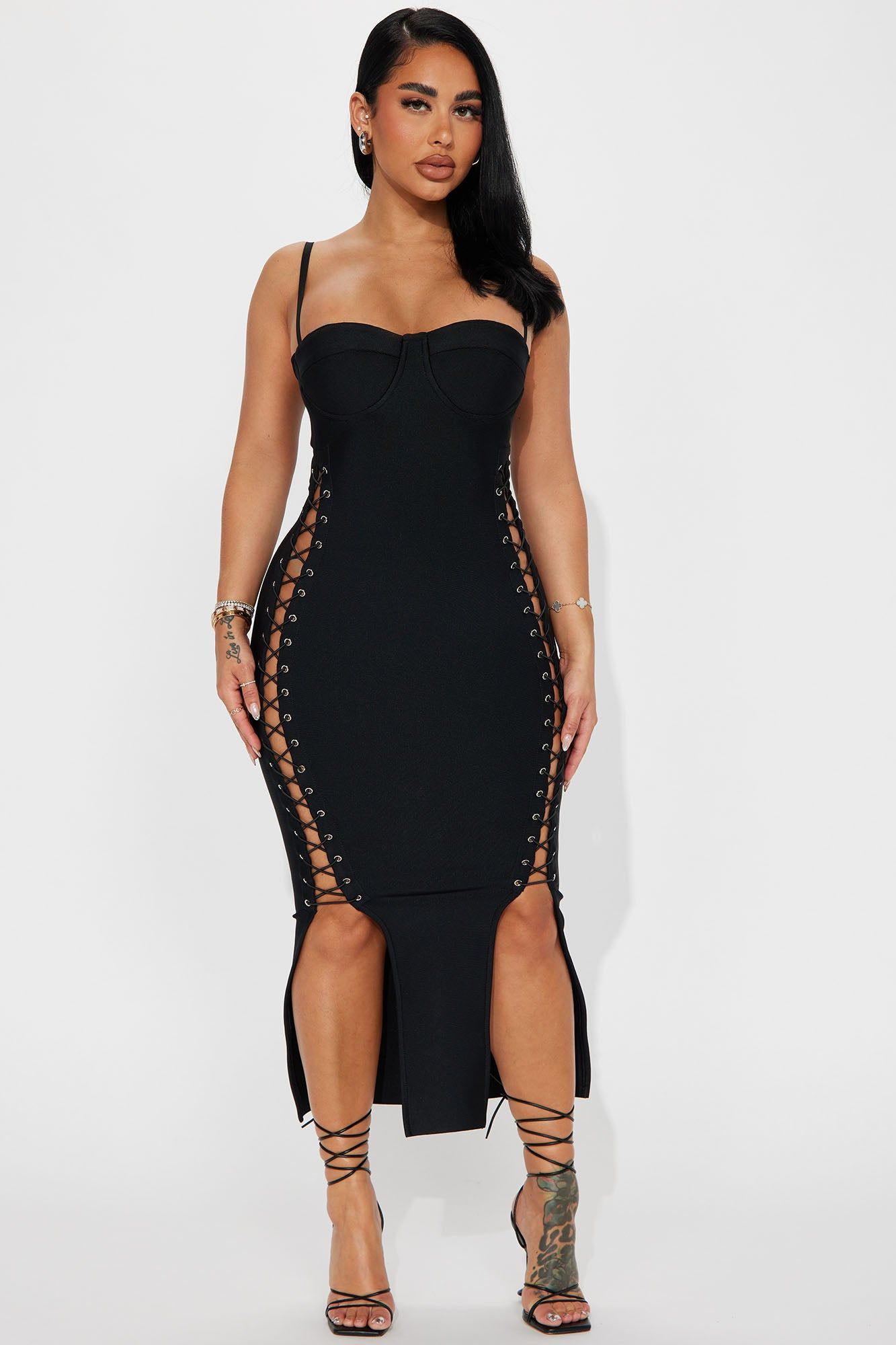 Lace Up Bandage Midi Dress - Black sold by Fashion Nova