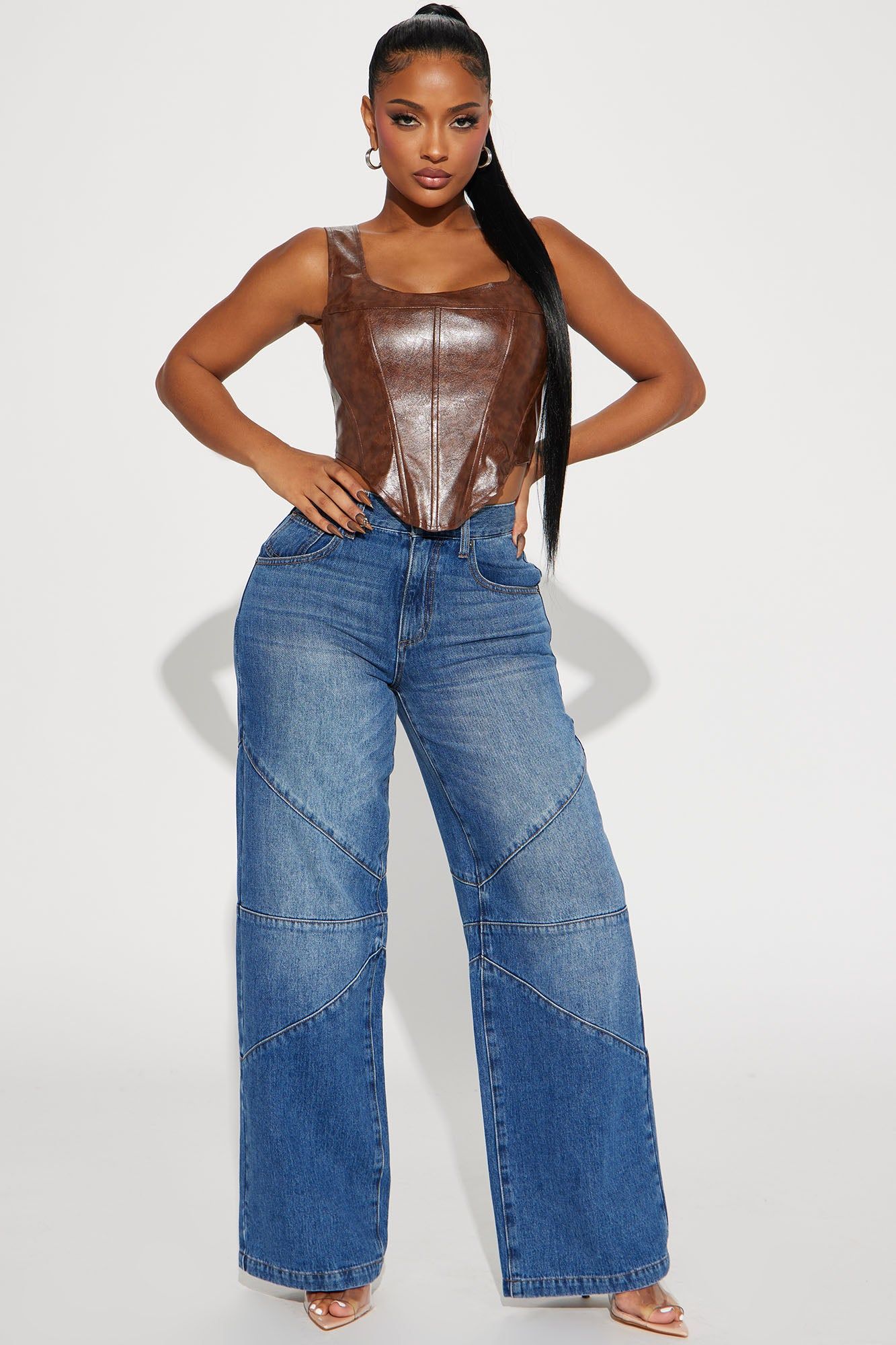 Isabella Drop Waist Tinted Baggy Jeans - Medium Wash sold by Fashion Nova