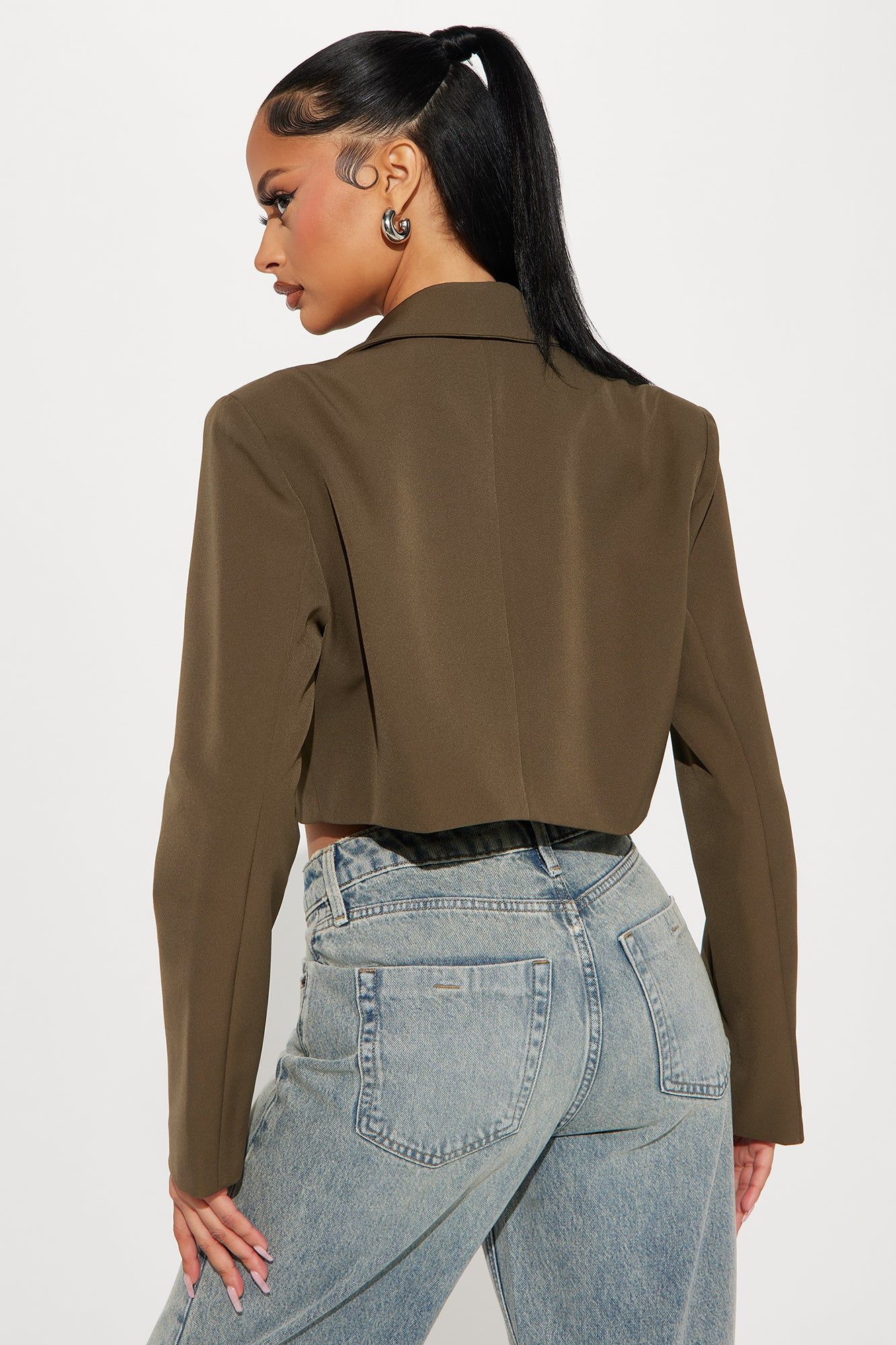 Business Plan Cropped Blazer - Olive sold by Fashion Nova product image thumbnail 3