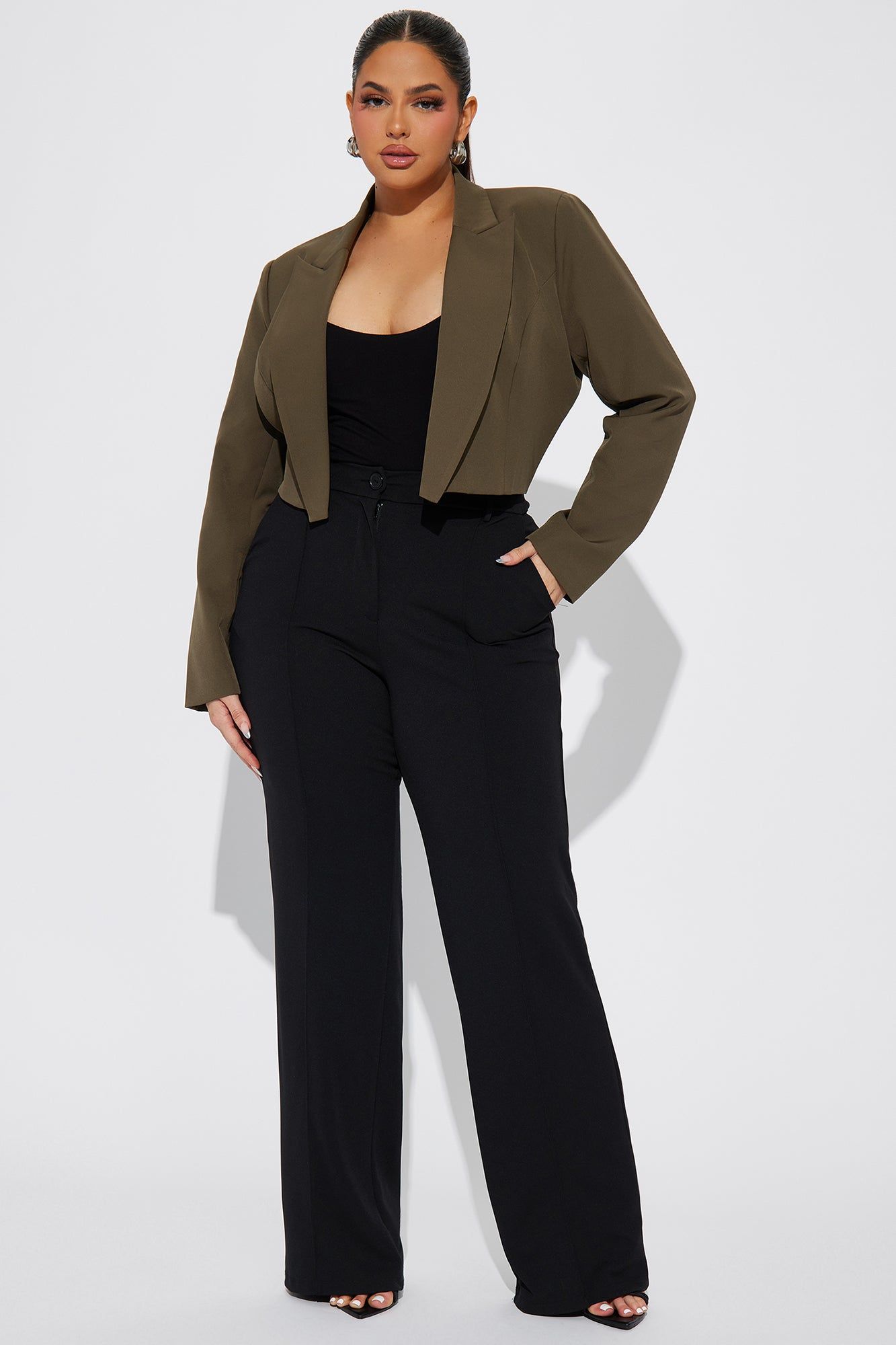 Business Plan Cropped Blazer - Olive sold by Fashion Nova product image thumbnail 5