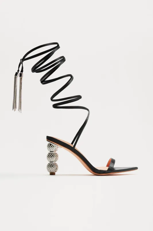 Best There Is Rhinestone Wrap Up Heels - Black sold by Fashion Nova