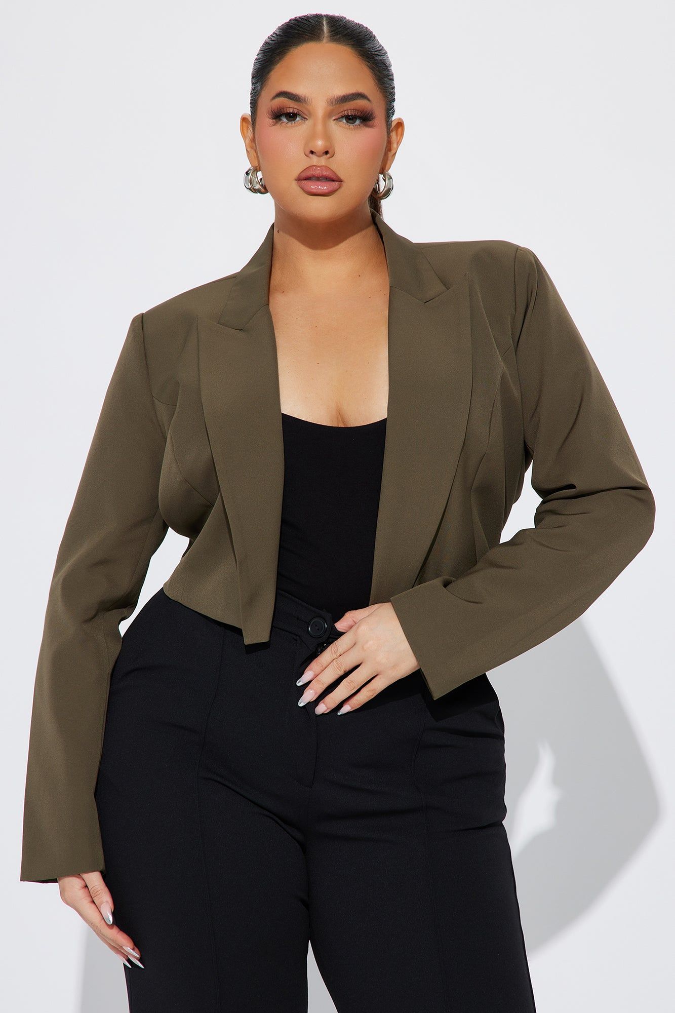 Business Plan Cropped Blazer - Olive sold by Fashion Nova product image thumbnail 4