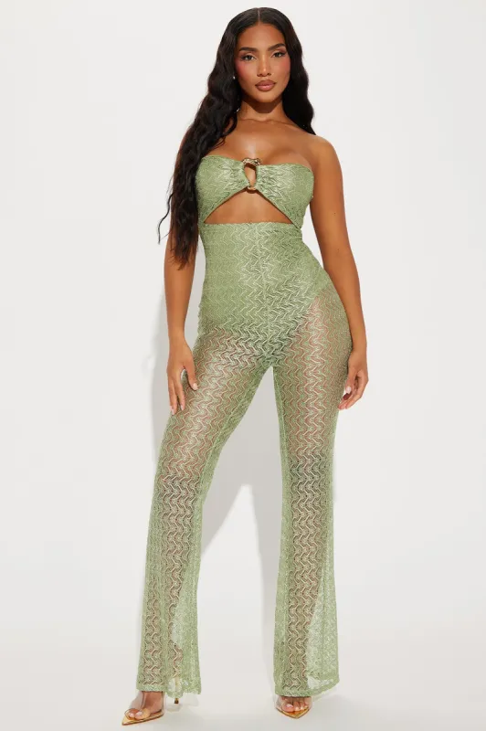 Vacay Dreams Crochet Jumpsuit - Green sold by Fashion Nova
