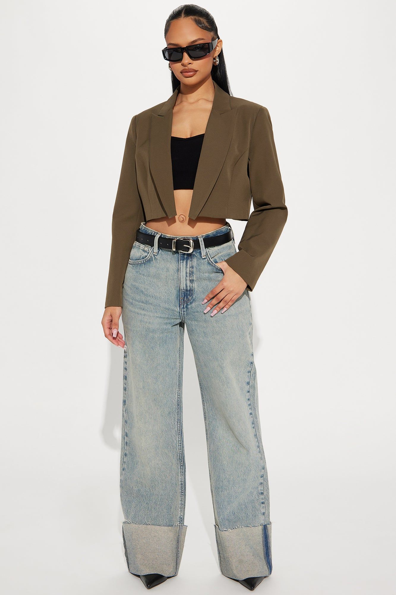 Business Plan Cropped Blazer - Olive sold by Fashion Nova product image thumbnail 2