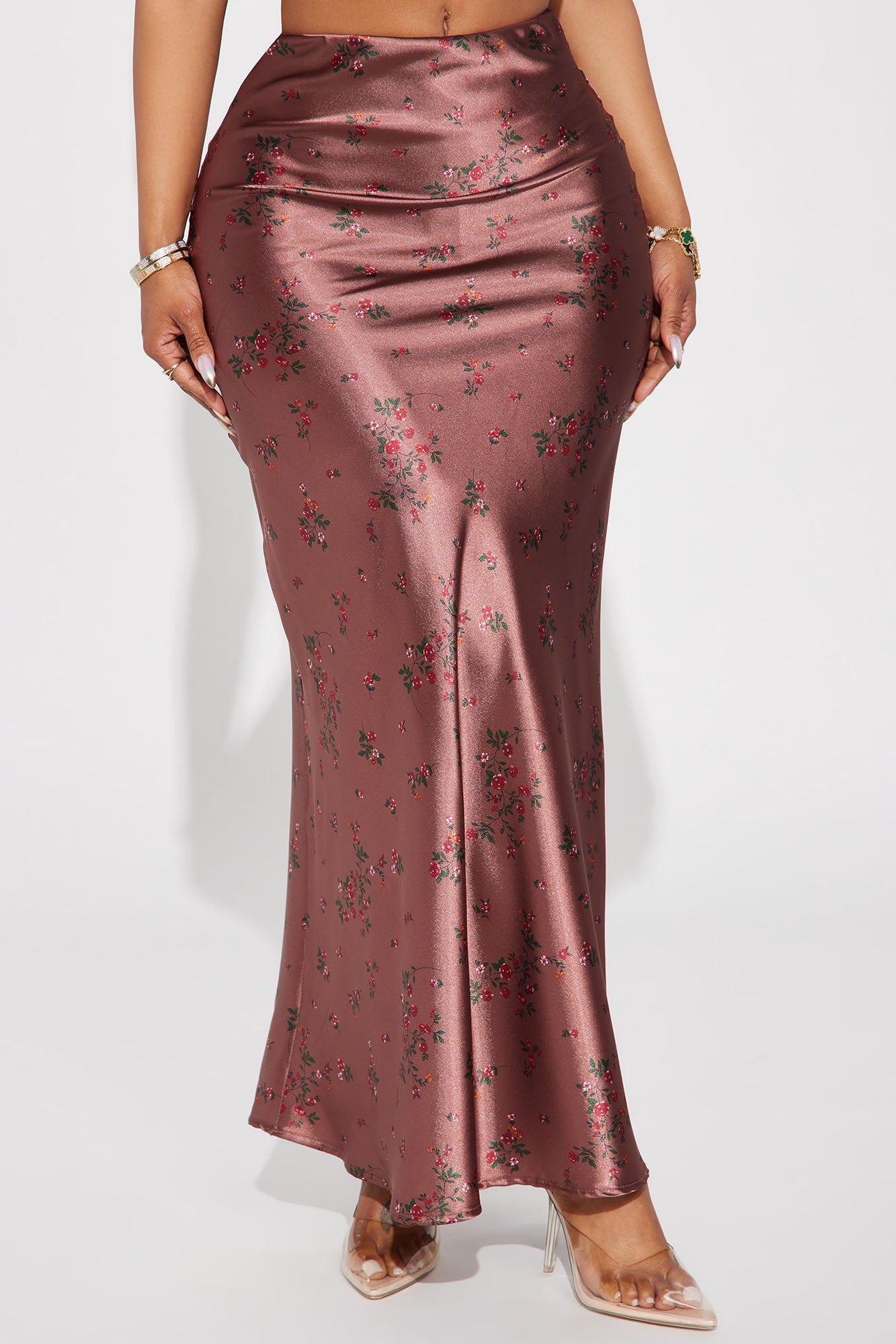 Buy Myself Flowers Satin Maxi Skirt - Copper sold by Fashion Nova product image thumbnail 2