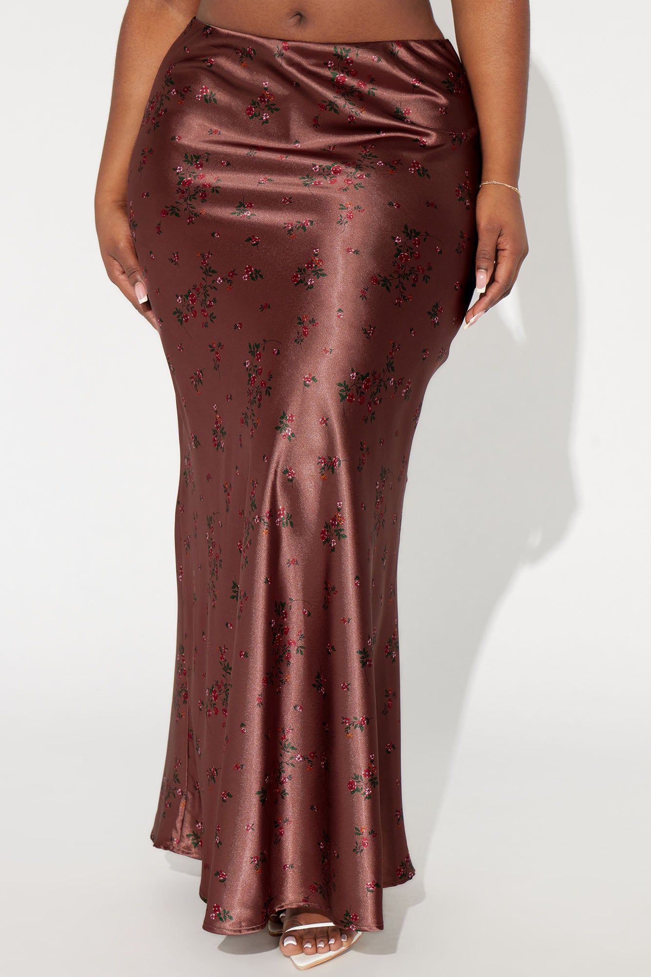 Buy Myself Flowers Satin Maxi Skirt - Copper sold by Fashion Nova product image thumbnail 5