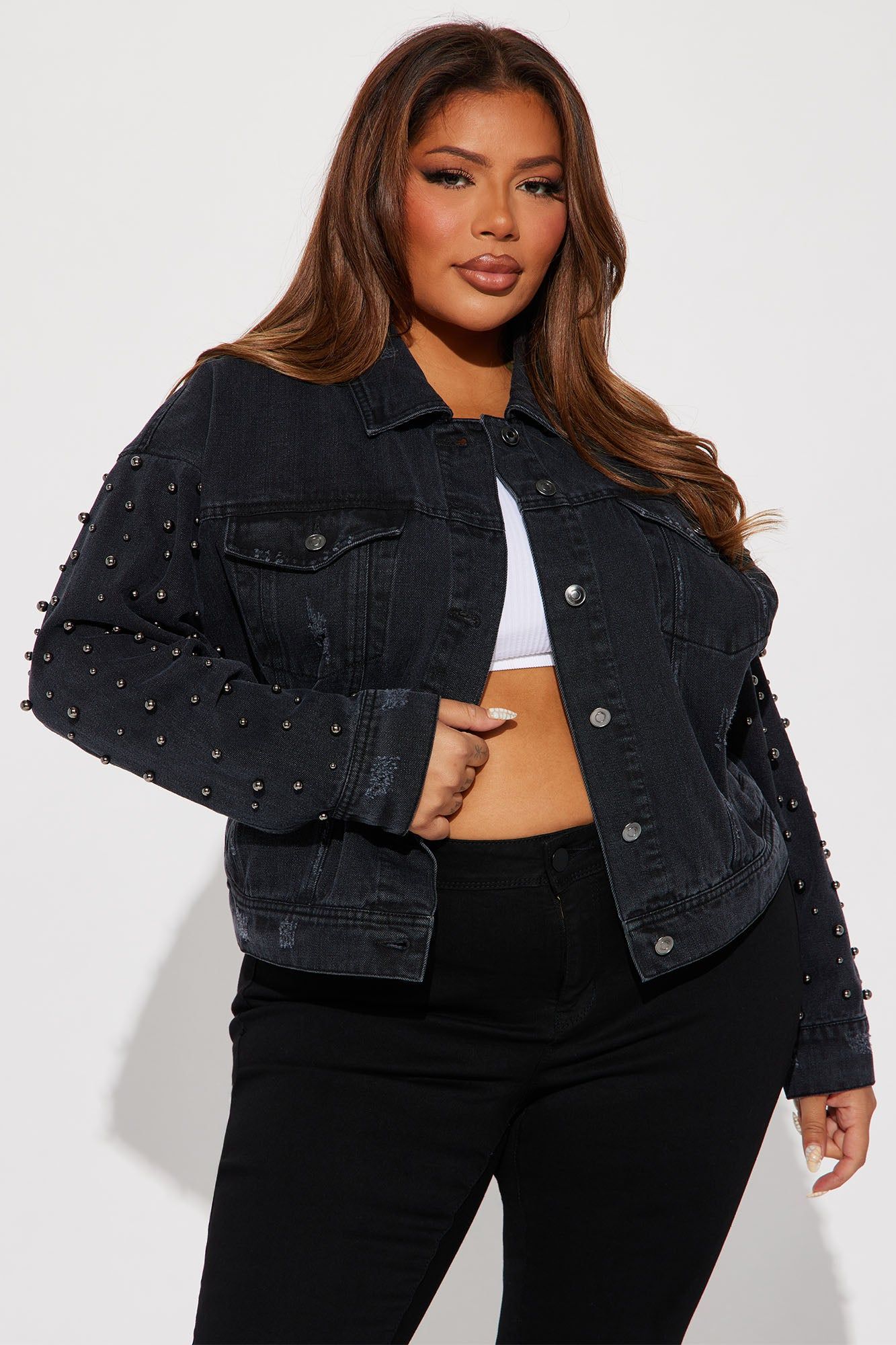 All That Shines Embellished Denim Jacket - Black Wash sold by Fashion Nova product image thumbnail 5
