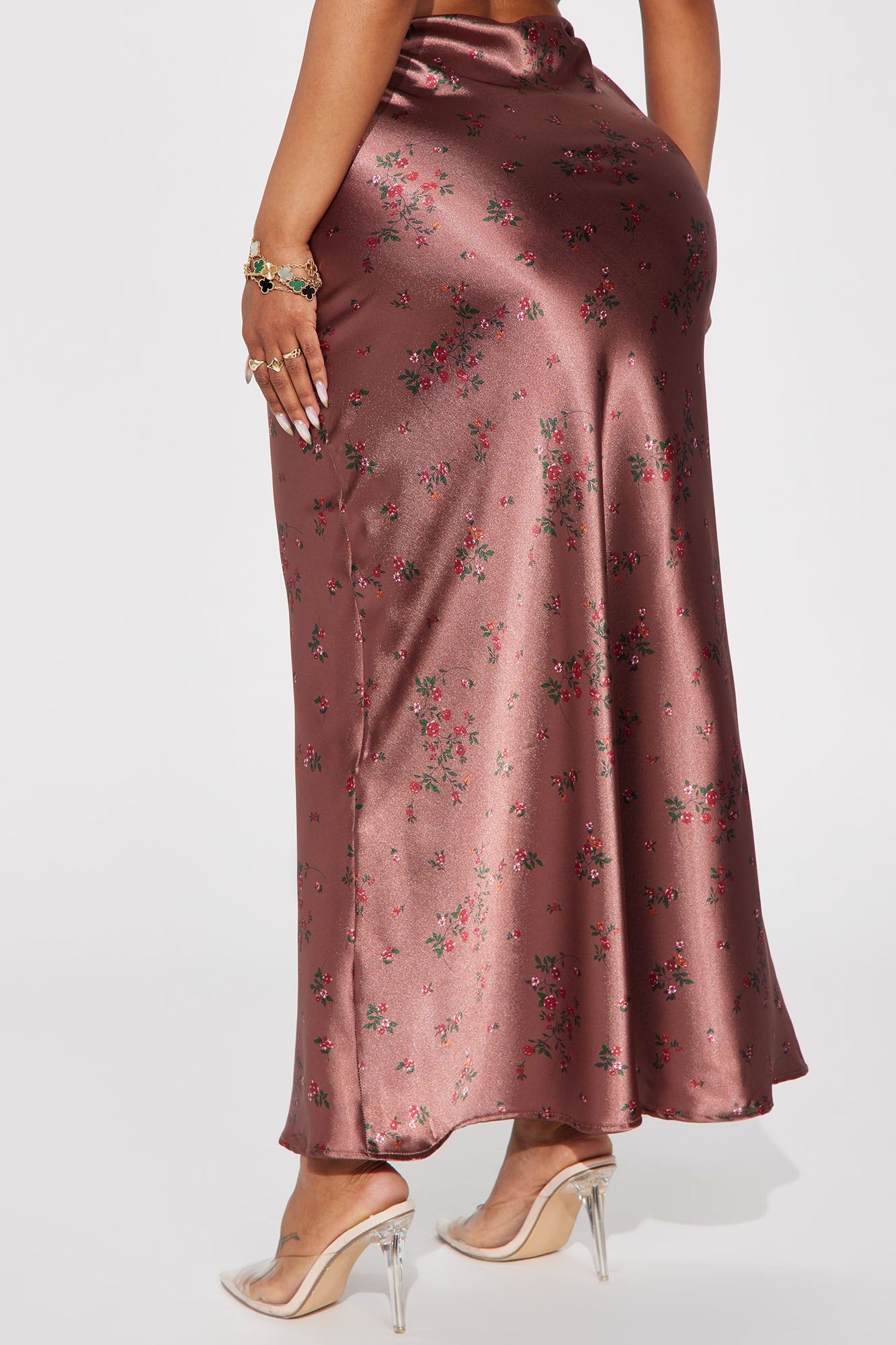 Buy Myself Flowers Satin Maxi Skirt - Copper sold by Fashion Nova product image thumbnail 3