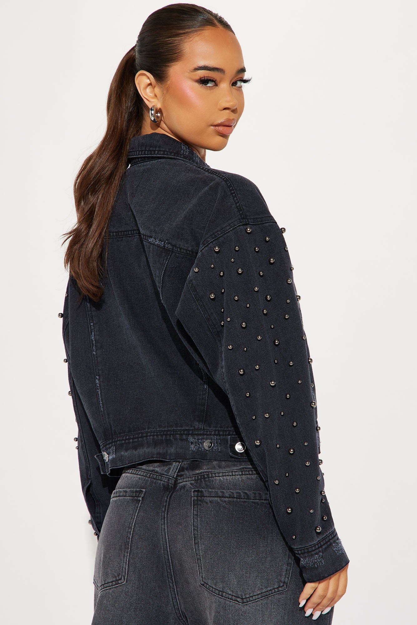 All That Shines Embellished Denim Jacket - Black Wash sold by Fashion Nova product image thumbnail 4