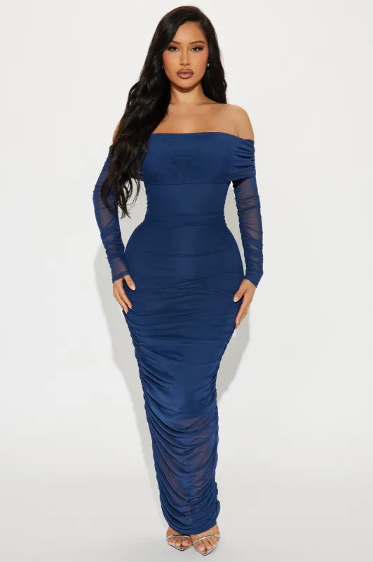 Top Trend Ruched Maxi Dress - Navy sold by Fashion Nova