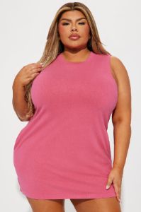 Piper Crew Neck Mini Dress - Hot Pink sold by Fashion Nova
