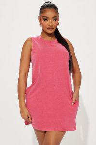 Piper Crew Neck Mini Dress - Hot Pink sold by Fashion Nova