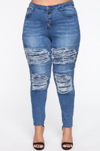 Need A New Motto Distressed Skinny Jeans - Medium Blue Wash sold by Fashion Nova