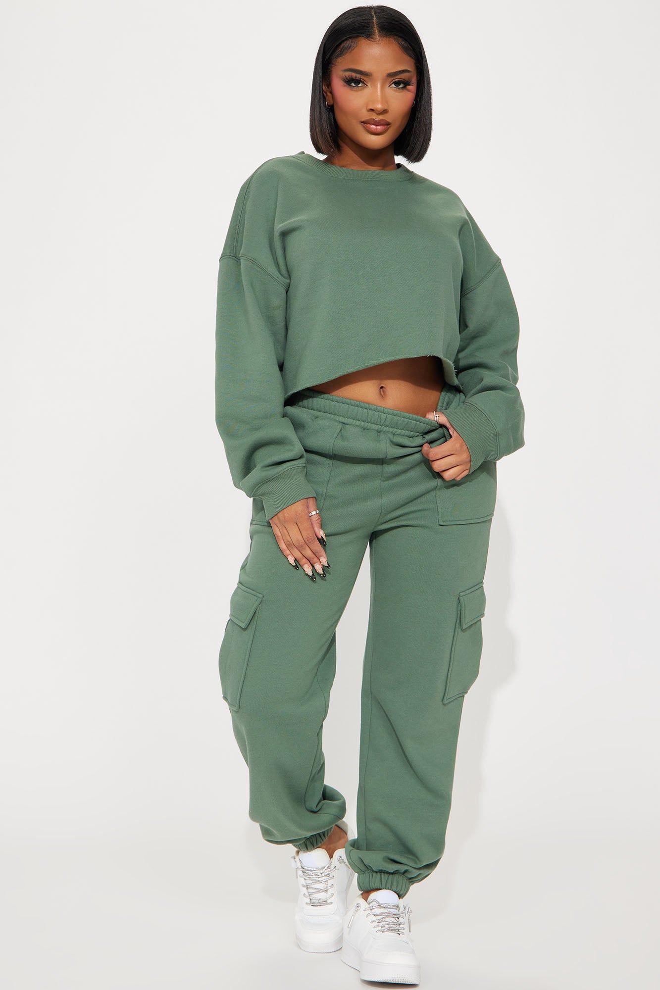 Living Life Fleece Jogger Set - Sage sold by Fashion Nova