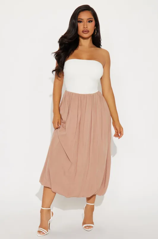 Hayden Strapless Midi Bubble Dress - Taupe/combo sold by Fashion Nova